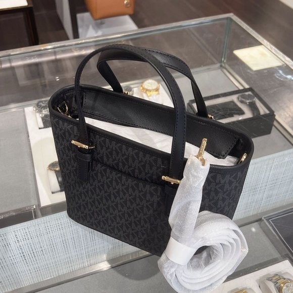 Michael Kors XS Carry All Jet Set Travel Womens Tote (BLACK SIG/GOLD) - Picture 3 of 5